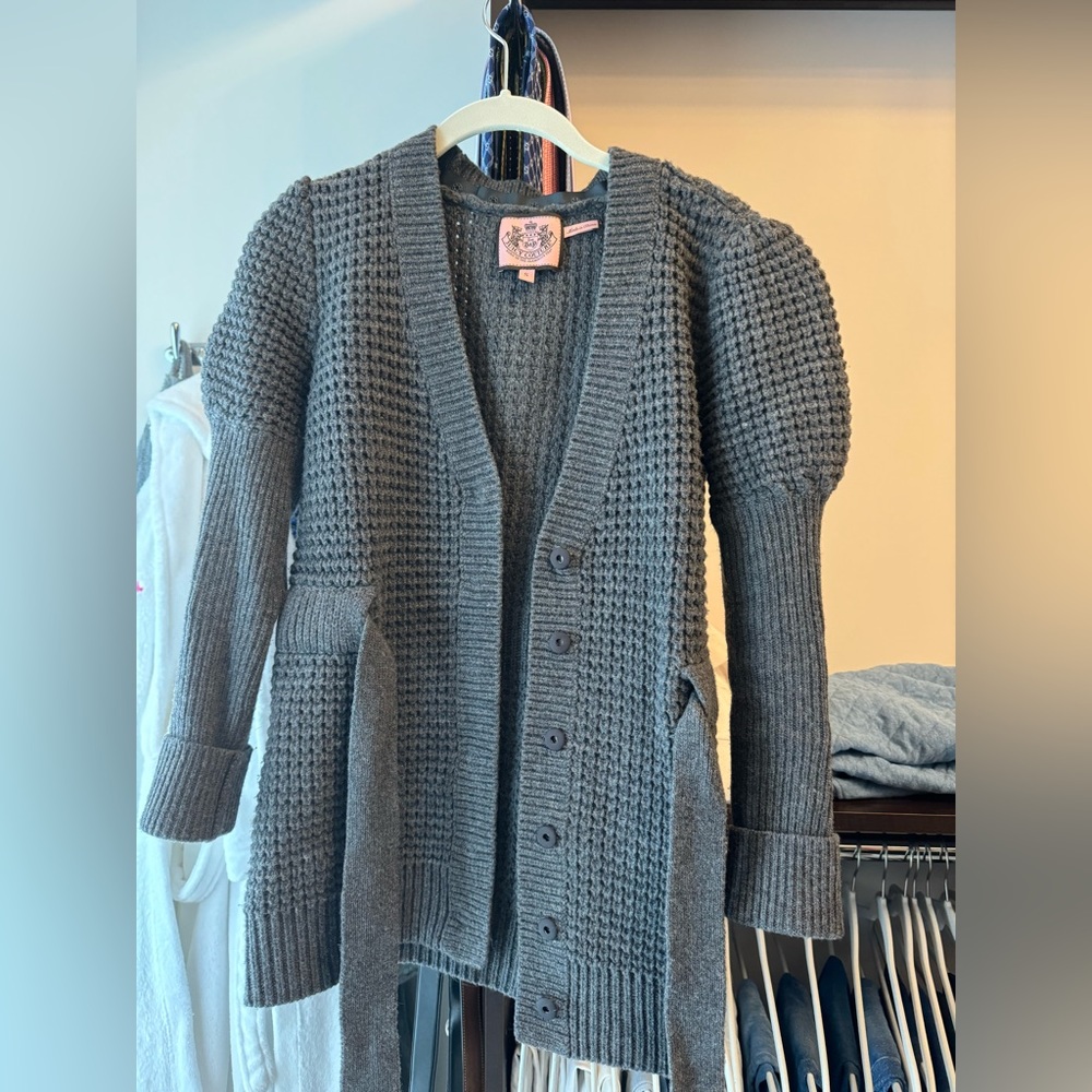 Juicy Couture Grey Wool Belted Sweater